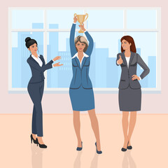 The team of business women took the first place and is happy to win.