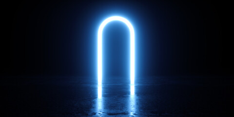 Abstract door in the form of luminous lines. Portal of light with an arch. 3d rendering