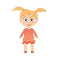 Cute little redhead girl with freckles. Flat vector illustration