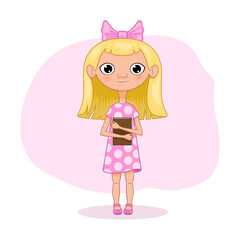 Girl with a book. Vector illustration in cartoon style.