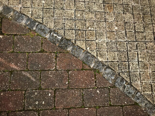 Different types of cobbles on a street