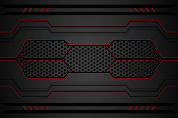 metal plate black and contrast red stripes on steel mesh. template modern technology design background. vector illustration