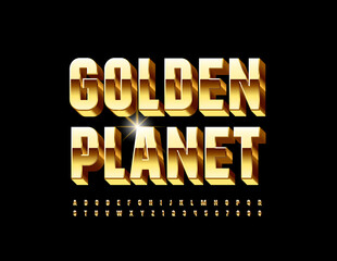 Vector elite sign Golden Planet. Premium style Font. Elegant 3D Alphabet Letters and Numbers set