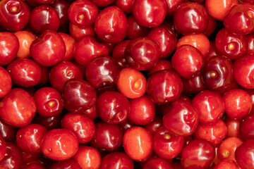 Cherry background. Flat lay