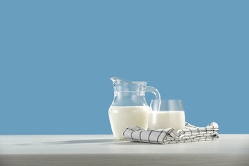 Fresh cold milk in glass and free space for your decoration 