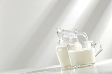 Fresh cold milk in glass and free space for your decoration 