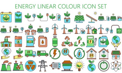 energy icons with multi color flat, including battery, sun, green ecology, renewable and sustainable. Used for modern concepts, web, and applications. eps 10 ready to convert to svg