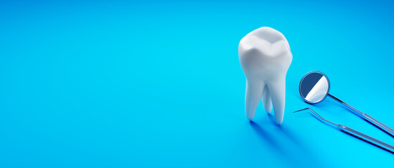 Zahnpflege Motiv mit Leerraum auf blauem Untergrund