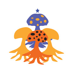 T-shirt design with mushroom in the unity. Fresh for clothing, apparel, logo or brand identity. 