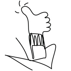 Line thumb sign. Self-drawing approval mark like. Vector illustration for presentations, whiteboard.