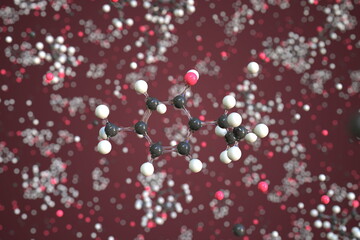 Thymol molecule made with balls, conceptual molecular model. Chemical 3d rendering