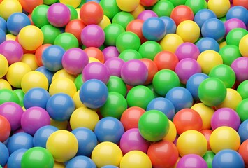 Fototapeta na wymiar Ball pool or pit filled with red, green, yellow, pink and blue plastic balls, abstract texture background