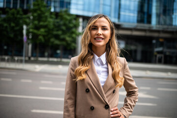 Young blonde business woman outdoor portrait