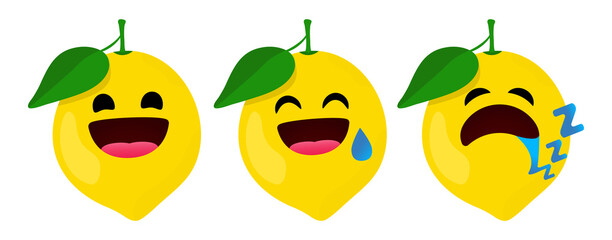 Lemons with cute faces, flat characters