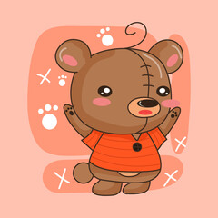 Teddy bear raising his hands apologizing