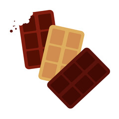 Three types of chocolate. Chocolate bar. Milk, white, bitter chocolate. Isolated. Vector illustration.