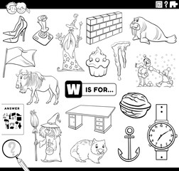 letter w words educational task coloring book page