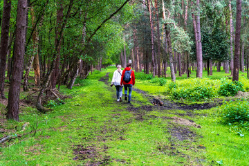 Obraz premium Menschen beim Waldspaziergang