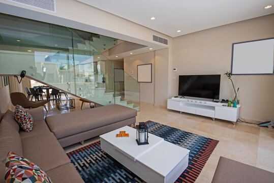 Interior design of luxury duplex apartment living room
