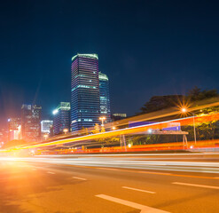 Fototapeta na wymiar modern buildings in china shenzhen futian from elevated walkway at night