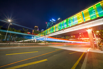 Fototapeta na wymiar modern buildings in china shenzhen futian CBD from elevated walkway at night