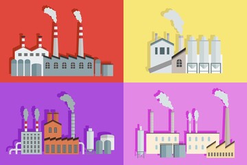 Fototapeta premium Industrial factory design set - vector factories