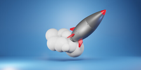 Fototapeta na wymiar Cartoon rocket take off. start up concept, 3d rendering