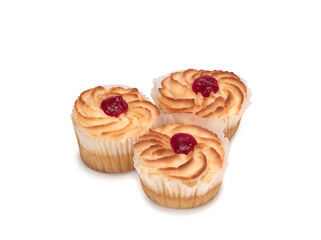 Strawberry Filled Curd Cake on white background