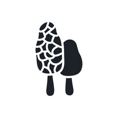 Morel silhouette. Black isolated silhouettes. Fill solid icon. Modern glyph design. Vector illustration. Mushrooms. Food ingredients.