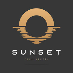 Abstract circle sun and sea logo,sunset icon,sunshine sign, hotel beach and spa brand symbol.Design template premium quality product,travel tour agency.Vector illustration.