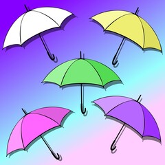 A set of colorful outdoor umbrellas on a  multicolored  background. Vector