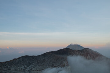 Morning atmosphere, Mount Kawah Ijen in Indonesia Beautiful fog