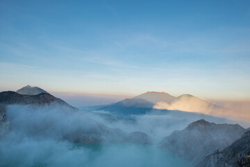 Morning atmosphere, Mount Kawah Ijen in Indonesia Beautiful fog