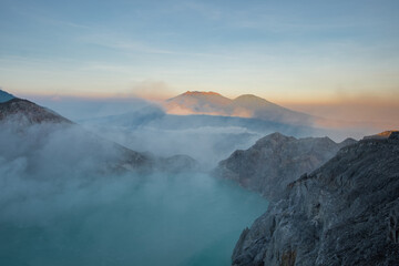 Morning atmosphere, Mount Kawah Ijen in Indonesia Beautiful fog