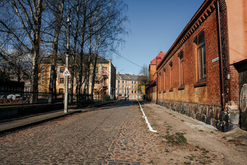 Fototapeta na wymiar street with old houses in Sovetsk, Kaliningrad Region