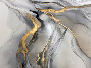 Abstract grey art with gold — black and whited background with beautiful smudges and stains made...