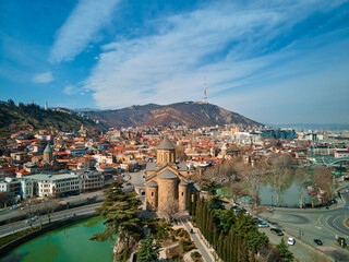 aerial photo. City landscape of Tbilisi and the Kura river © Kate