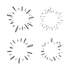Star burst hand drawn doodles. Sunburst graphic design set. Handmade radial starburst illustrations.