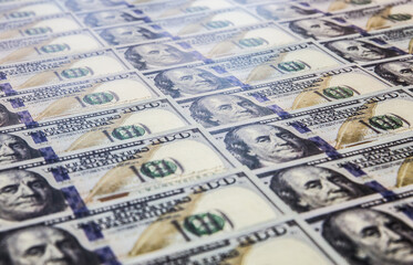 A lot of Money background. Dollars currency notes. Inflation rate. Economic crisis. Сurrency devaluation. Successful business. Close up, soft focus.