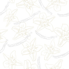 vanilla flower and vanilla pod vector seamless pattern