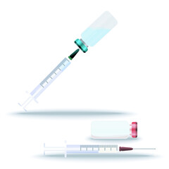 Vaccine bottle and syringe in white background