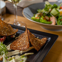 toast closeup with salad