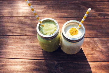 Smoothie with superfood. Detox vegan diet, healthy lifestyle and healthy eating concept. Concept of healthy food.