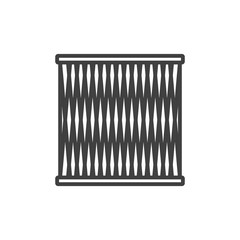 Air filter icon. Simple line drawing of a round air purification filter with a mesh grill over the main body. Isolated vector on pure white background.