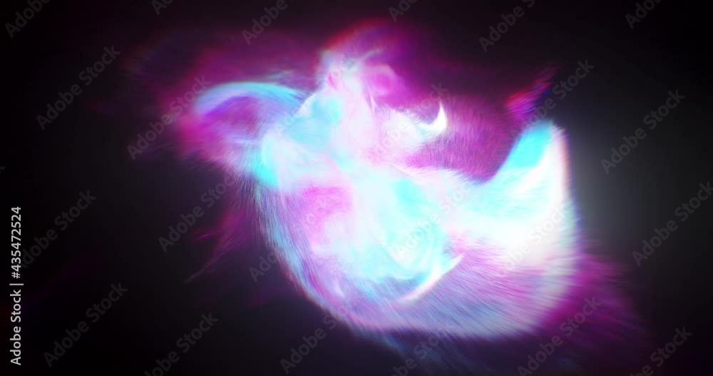 Poster abstract colorful particle plasma with explosive motion on a black background. iridescent shapes flo