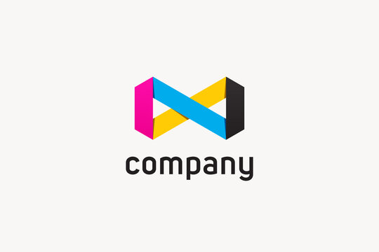 Modern Infinity Logo. Colorful Geometric Shapes Origami Style with Shadows isolated on White Background. Usable for Business and Branding Logos. Flat Vector Logo Design Template Element.