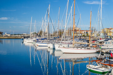 Fototapeta na wymiar Yachts in harbour on Atlantic coast France at La Rochelle, Charente-Maritime