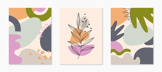Set of modern abstract vector illustrations with organic various shapes and foliage line art.Minimalist art print.Trendy artistic designs for banners templates;social media,invitations;branding,covers
