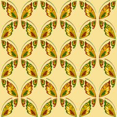 vector seamless pattern with butterflies with yellow background