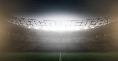 Composition of football stadium over black and white blur © vectorfusionart